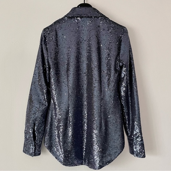 Cinq a Sept Onyx Isha Sequined Button Down Top NWT - Picture 10 of 13